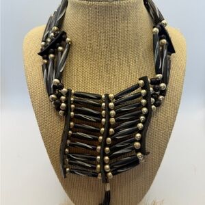 Indian Bone Choker Black with Chest Plate Statement Necklace